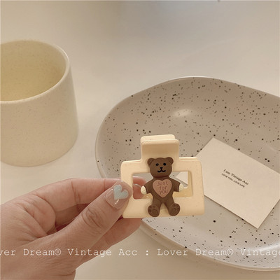 2021 Kawaii Bear Щипка за коса Claw Clamp за жени Момичета Деца Квадратна матова фиби Craws Washface Аксесоари Шапки