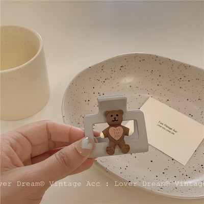 2021 Kawaii Bear Щипка за коса Claw Clamp за жени Момичета Деца Квадратна матова фиби Craws Washface Аксесоари Шапки