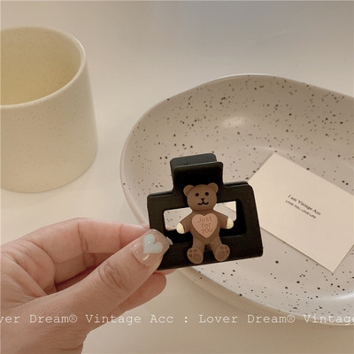 2021 Kawaii Bear Щипка за коса Claw Clamp за жени Момичета Деца Квадратна матова фиби Craws Washface Аксесоари Шапки