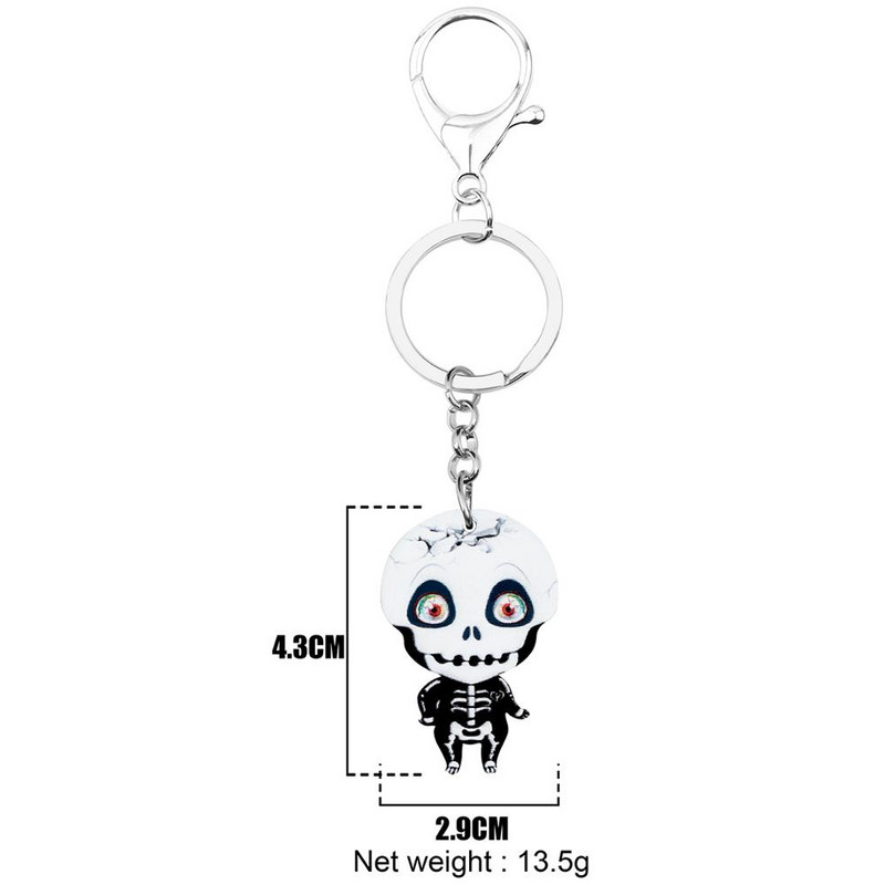 Breloc cu craniu de Halloween Bonsny acrilic Breloc imprimat Breloc Bijuterii pentru femei Copii Noutate Cadou Poșetă Cureaua Decorație
