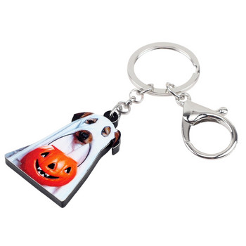 Bonsny ακρυλικό Halloween Dog Ghost Pumpkin Keychain Keychain Ring Χαριτωμένο ζωικό κόσμημα για γυναίκες κορίτσια Τσάντα αυτοκινήτου Τσάντα Γούρια Δώρο