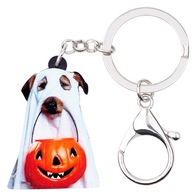 Bonsny acrilic Halloween câine fantomă dovleac breloc breloc inel drăguț bijuterii animale pentru femei fete geanta mașină poșeta farmece cadou