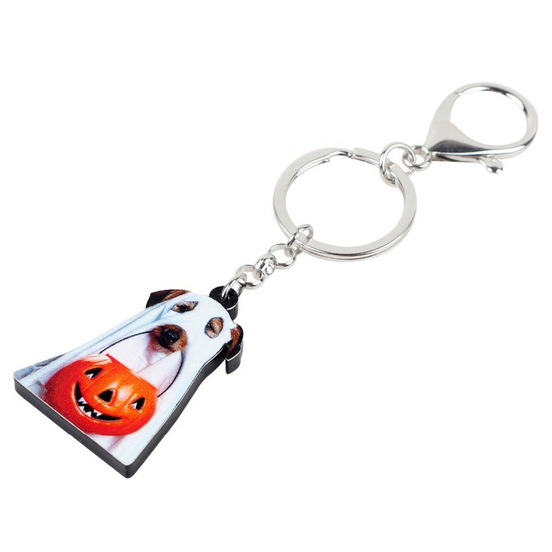 Bonsny acrilic Halloween câine fantomă dovleac breloc breloc inel drăguț bijuterii animale pentru femei fete geanta mașină poșeta farmece cadou