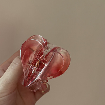 Korean Sweet Multicolor Transparent Acetate Double Layer Gradient jelly colourHeart Щипка за коса Claw Hair Женски аксесоари за коса