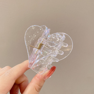 Korean Sweet Multicolor Transparent Acetate Double Layer Gradient jelly colourHeart Щипка за коса Claw Hair Женски аксесоари за коса