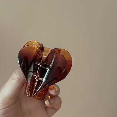 Korean Sweet Multicolor Transparent Acetate Double Layer Gradient jelly colourHeart Щипка за коса Claw Hair Женски аксесоари за коса