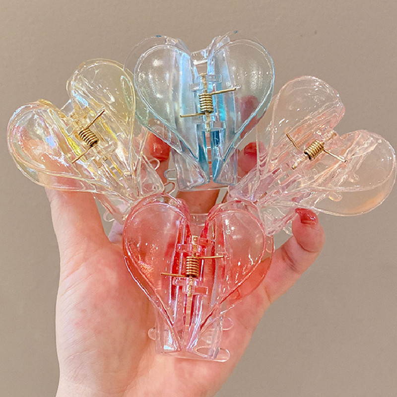 Korean Sweet Multicolor Transparent Acetate Double Layer Gradient jelly colourHeart Щипка за коса Claw Hair Женски аксесоари за коса