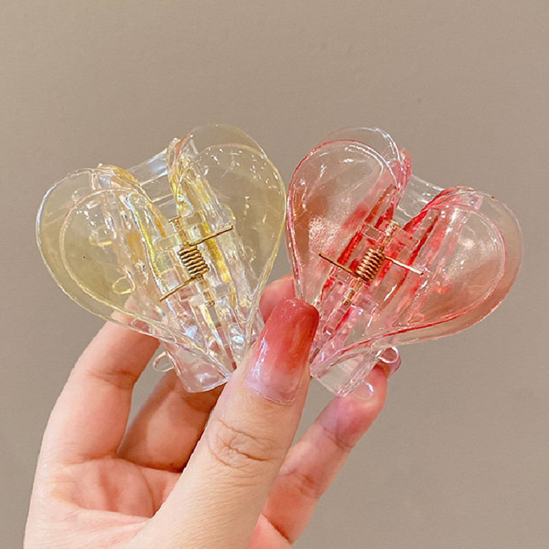 Korean Sweet Multicolor Transparent Acetate Double Layer Gradient jelly colourHeart Щипка за коса Claw Hair Женски аксесоари за коса