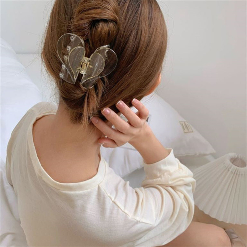 Korean Sweet Multicolor Transparent Acetate Double Layer Gradient jelly colourHeart Щипка за коса Claw Hair Женски аксесоари за коса