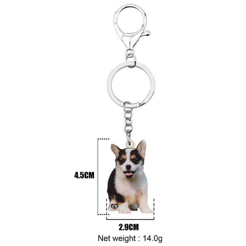 Breloc acrilic Bonsny Welsh Corgi Pembroke Câine Breloc Breloc Animal drăguț Animal Breloc Bijuterii pentru Femei Bărbați Copii Cadou de aniversare