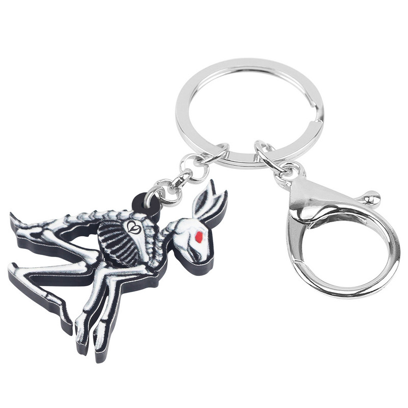 BONSNY Acrilic Halloween Dulce Craniu Iepuraș Schelet Iepure Breloc La modă Breloc Mare Inel Bijuterii Pentru Femei Fată Adolescenți Cadou