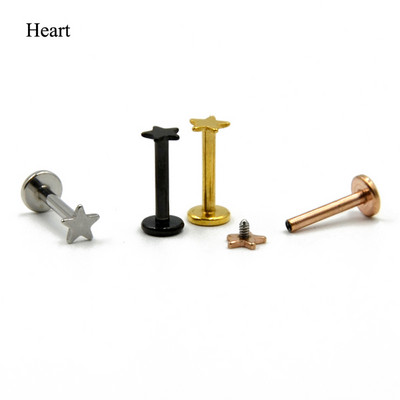 4db belső menet lapos kerek ,csillag, hold, szív Labret ajakpiercing fül Tragus Stud gyűrű Monroe test ékszer rögzítő 16g