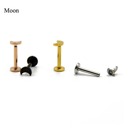 4db belső menet lapos kerek ,csillag, hold, szív Labret ajakpiercing fül Tragus Stud gyűrű Monroe test ékszer rögzítő 16g