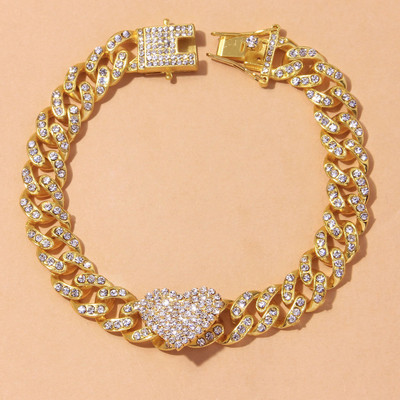 Stonefans Fashion Strass inimă cubanez gleznă brățară pentru femei în formă de inimă Iced Out picior gleznă lanț en-gros picior bijuterii