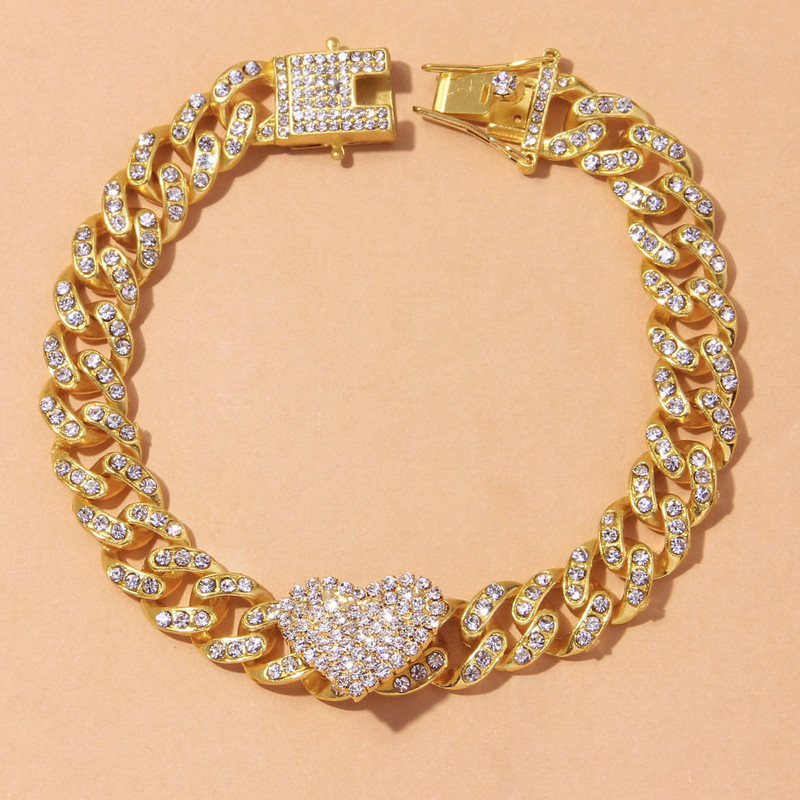 Stonefans Fashion Strass inimă cubanez gleznă brățară pentru femei în formă de inimă Iced Out picior gleznă lanț en-gros picior bijuterii