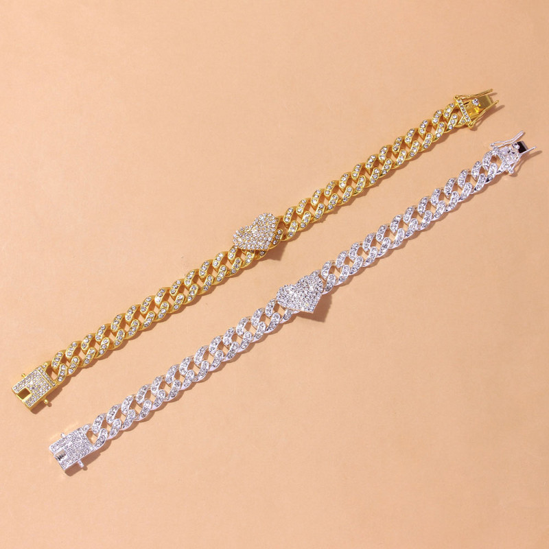 Stonefans Fashion Strass inimă cubanez gleznă brățară pentru femei în formă de inimă Iced Out picior gleznă lanț en-gros picior bijuterii