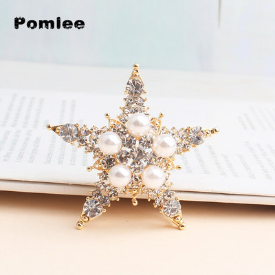 Pomlee Pearl Rhinestone Star saktas sievietēm Vintage sakausējuma piespraudes Mētelis Piespraude Mirdzoši Eleganti rokassomu Aksesuāri Augsta kvalitāte