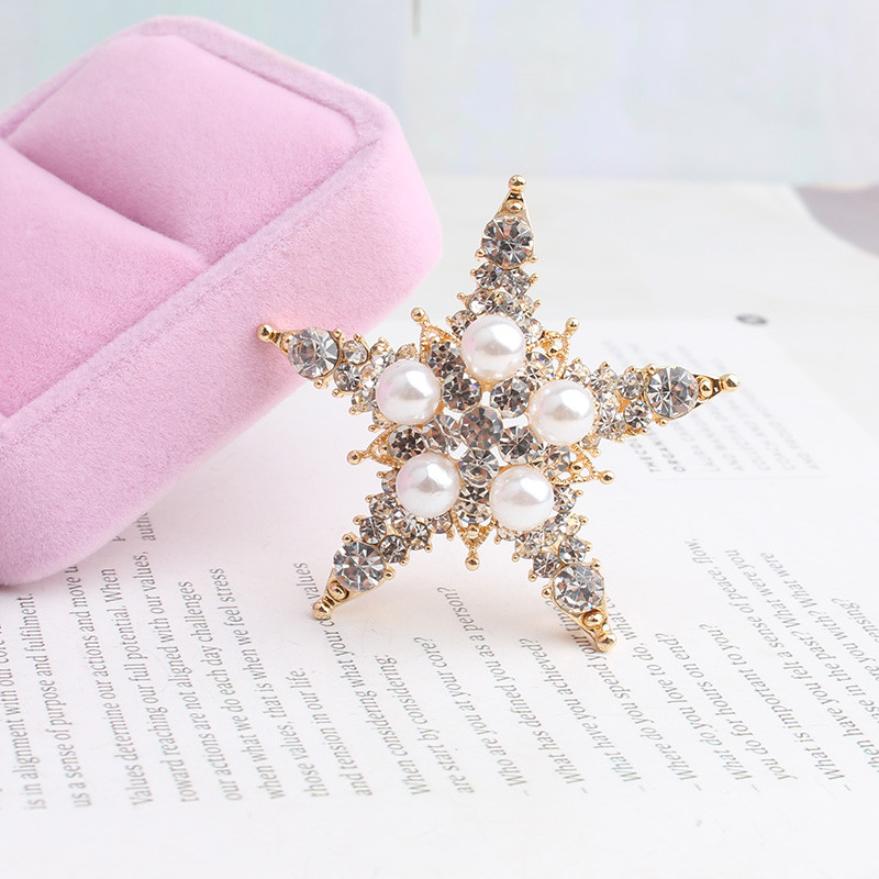Pomlee Pearl Rhinestones Star Broševi za žene Vintage legure igle Broš za kapute Sjajni elegantni dodaci za torbicu visoke kvalitete