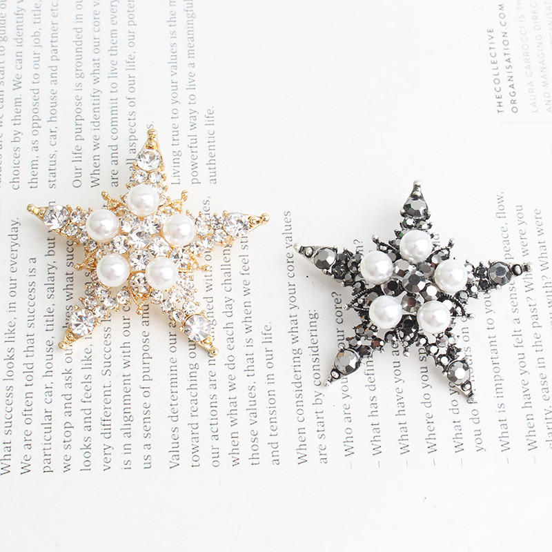Pomlee Pearl Rhinestones Star Broševi za žene Vintage legure igle Broš za kapute Sjajni elegantni dodaci za torbicu visoke kvalitete