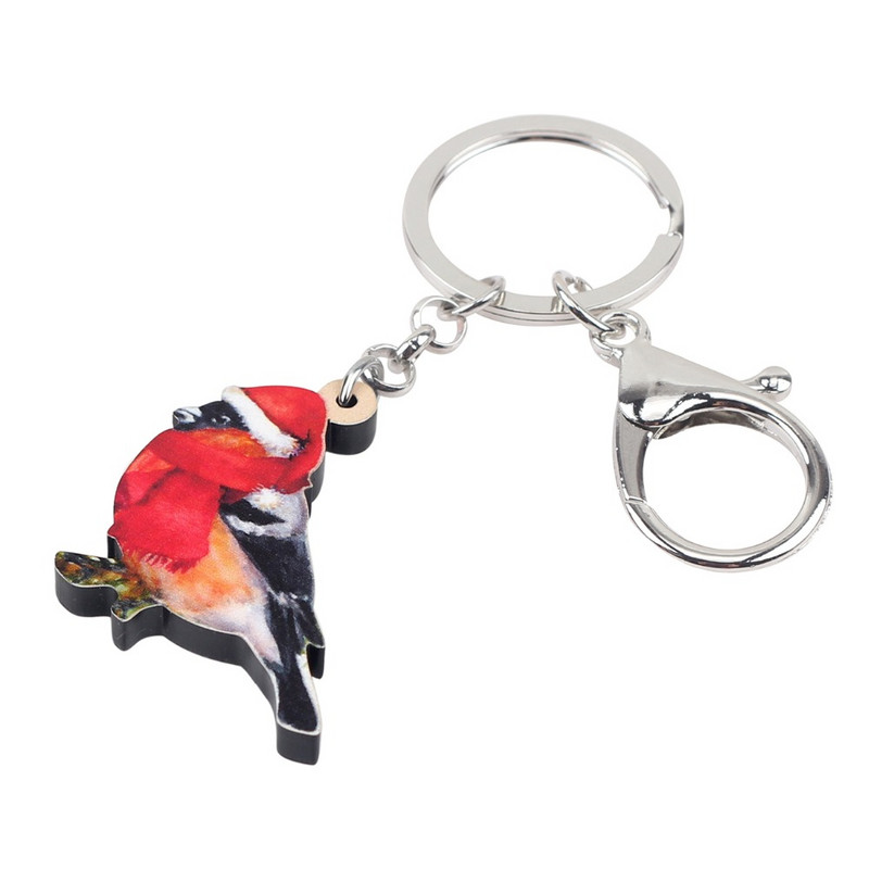 Bonsny Acrilic Crăciun Dulce Robin Pasăre Breloc Breloc Suport Bijuterii Animale din desene Animate pentru Femei Fete Adolescenți Geantă Breloc pentru mașină