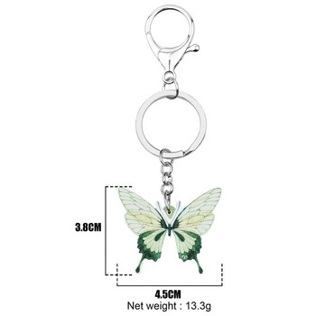 Bonsny Acrylic Green Butterfly Keychains Long Lovely Animal Key Ring Jewels for Women Kids Friends Δώρο καινοτομία Διακόσμηση αυτοκινήτου