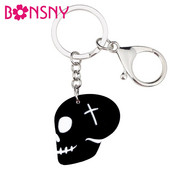 Bonsny Acrilic Halloween Craniu Negru Breloc Breloc Inel Bijuterii Punk la modă Pentru Femei Fete Adolescenți Geantă Breloc pentru mașină în vrac