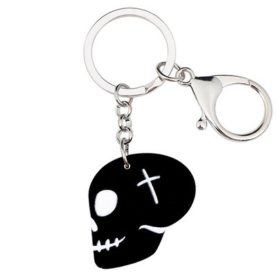 Bonsny Acrilic Halloween Craniu Negru Breloc Breloc Inel Bijuterii Punk la modă Pentru Femei Fete Adolescenți Geantă Breloc pentru mașină în vrac