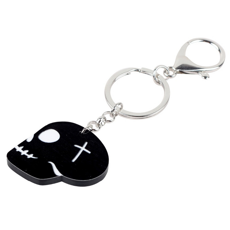 Bonsny Acrilic Halloween Craniu Negru Breloc Breloc Inel Bijuterii Punk la modă Pentru Femei Fete Adolescenți Geantă Breloc pentru mașină în vrac