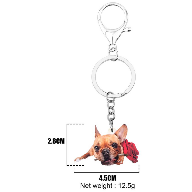Bonsny Akril Valentin-napi Rózsa Bulldog Kutya Kulcstartó Gyűrűk Állati Kulcstartó Nők Lány Tini Táska Autós Pénztárca Díszek