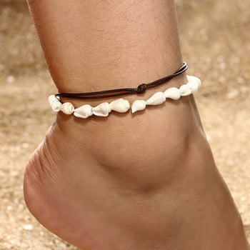 KunJoe 2022 New Bohemian Shell Anklet за жени Момичета Плажни глезени Гривни Ръчно изработена верига за крака Бохо бижута Сандали Аксесоари