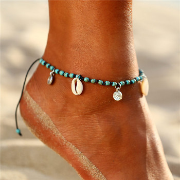 KunJoe 2022 New Bohemian Shell Anklet за жени Момичета Плажни глезени Гривни Ръчно изработена верига за крака Бохо бижута Сандали Аксесоари