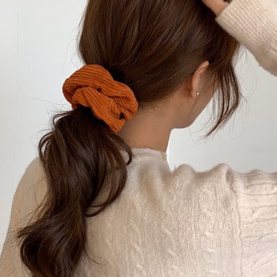 Scrunchies de păr de velur cald pentru femei de epocă, de culoare solidă, benzi de păr elastice moi, benzi de cauciuc pentru fete