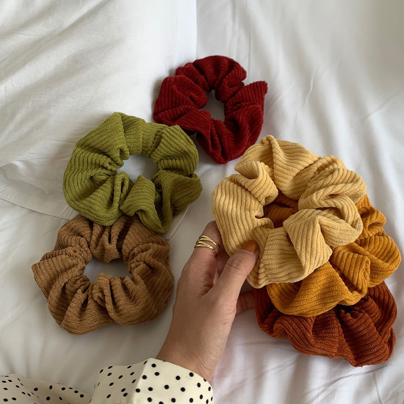 Scrunchies de păr de velur cald pentru femei de epocă, de culoare solidă, benzi de păr elastice moi, benzi de cauciuc pentru fete