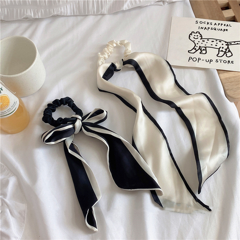 Franțuzesc, negru, alb, culoare solidă, imprimat, banda elastică de păr pentru femei, eșarfă de păr, frânghii de cauciuc, legături de păr, accesoriu de păr