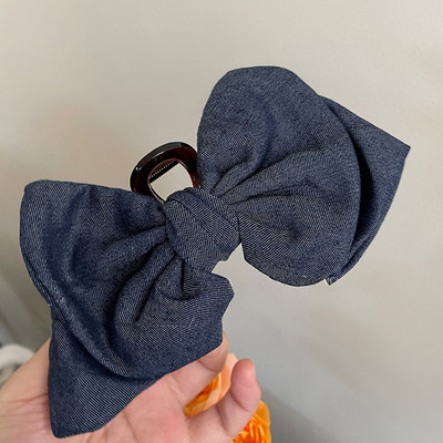 Agrafe de păr Kroean Fashion din denim, cu două straturi, cu fundă, agrafe de păr de dimensiune mare, pentru femei, bijuterii pentru petrecerea de aniversare