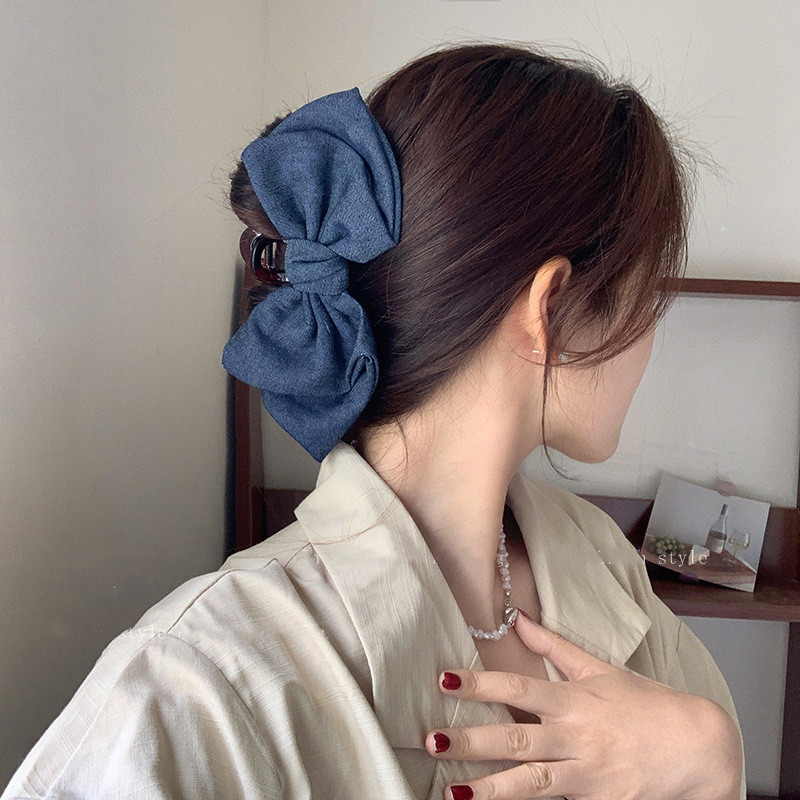 Agrafe de păr Kroean Fashion din denim, cu două straturi, cu fundă, agrafe de păr de dimensiune mare, pentru femei, bijuterii pentru petrecerea de aniversare