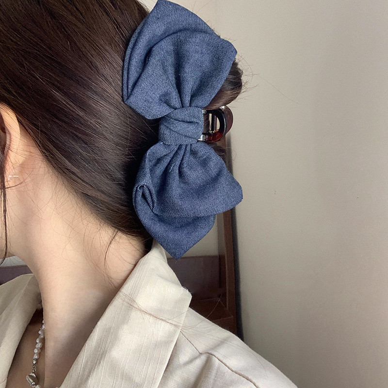 Agrafe de păr Kroean Fashion din denim, cu două straturi, cu fundă, agrafe de păr de dimensiune mare, pentru femei, bijuterii pentru petrecerea de aniversare