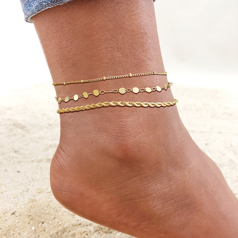 Vnox női Bohemia rozsdamentes acél bokaláncok, 2-3db/szett Elegáns bokalánc lábon Nyaralás Strandékszerek, Állítható hossz