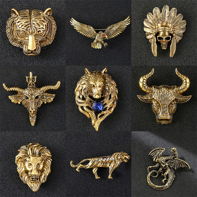 Zelta Retro Dominējošā dzīvnieku sakta Vilka galva Ērgļa Tīģera nozīmīte Vīriešu uzvalku Aksesuāri Personība Augstākās klases Rhinestone saktas