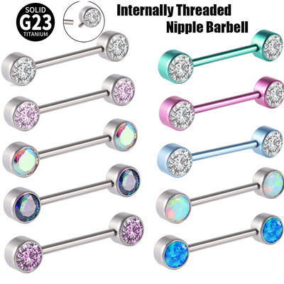 2 buc titan Opal CZ Gem Inel pentru mamelon Barbell Nipple Piercing Bar Limbă Inel Femei Piercing Bijuterii pentru corp Accesorii en-gros
