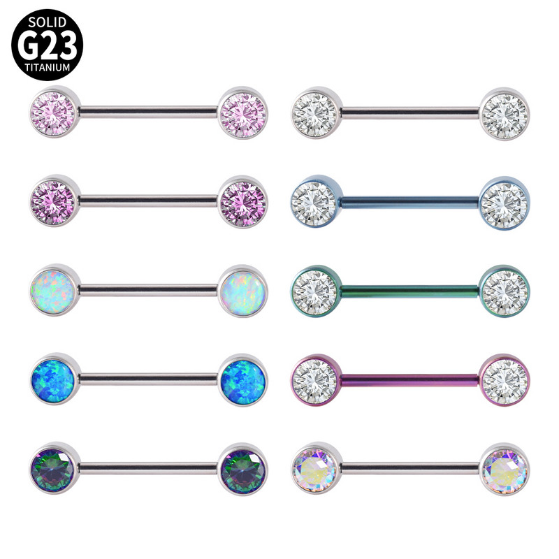 2Pcs Titanium Opal CZ Gem Prsten za bradavice Šipka za piercing za bradavice Prsten za jezik Ženski piercing Nakit Dodaci Veleprodaja