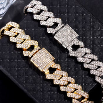 Hip Hop Iced Out Chain Paved Miami Cuban Glezen за жени Луксозни пълни кристали Cuban Link Chain Glezen Jewelry от неръждаема стомана