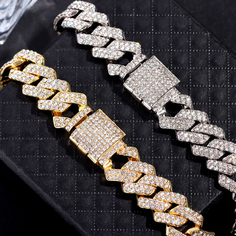 Hip Hop Iced Out lánc burkolt Miami kubai bokalánc nőknek Luxus teljes strasszos kubai linklánc bokalánc rozsdamentes acél ékszerek