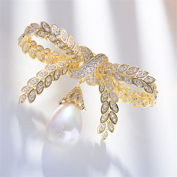 OKILY Lovely Olive-Branch Zircon Bowknot καρφίτσες για γυναίκες Καρφίτσα και καρφίτσες Κασκόλ Μόδα μαργαριτάρι καρφίτσα δώρο για την Ημέρα των Ευχαριστιών