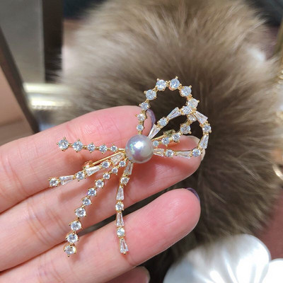 OKILY Broșe minunate cu crengă de măslin, zircon, cu fundă, pentru femei, ace și broșe, eșarfă, ace de perle de modă, cadou de Ziua Recunoștinței