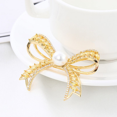 OKILY Broșe minunate cu crengă de măslin, zircon, cu fundă, pentru femei, ace și broșe, eșarfă, ace de perle de modă, cadou de Ziua Recunoștinței