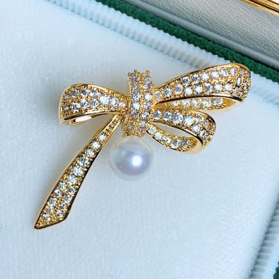 OKILY Broșe minunate cu crengă de măslin, zircon, cu fundă, pentru femei, ace și broșe, eșarfă, ace de perle de modă, cadou de Ziua Recunoștinței