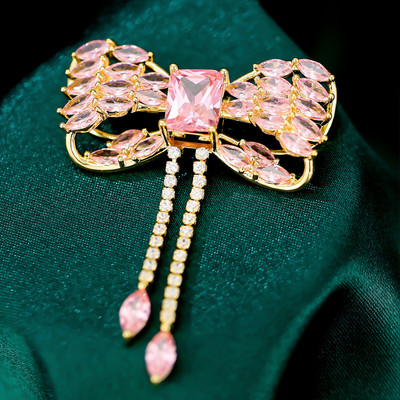 OKILY Broșe minunate cu crengă de măslin, zircon, cu fundă, pentru femei, ace și broșe, eșarfă, ace de perle de modă, cadou de Ziua Recunoștinței