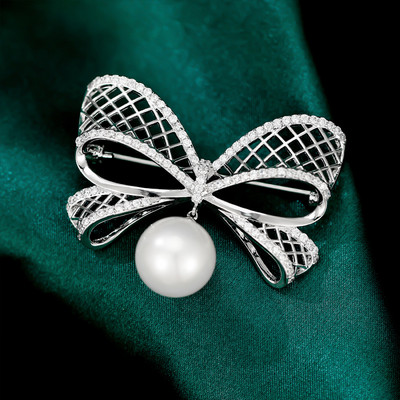 OKILY Broșe minunate cu crengă de măslin, zircon, cu fundă, pentru femei, ace și broșe, eșarfă, ace de perle de modă, cadou de Ziua Recunoștinței