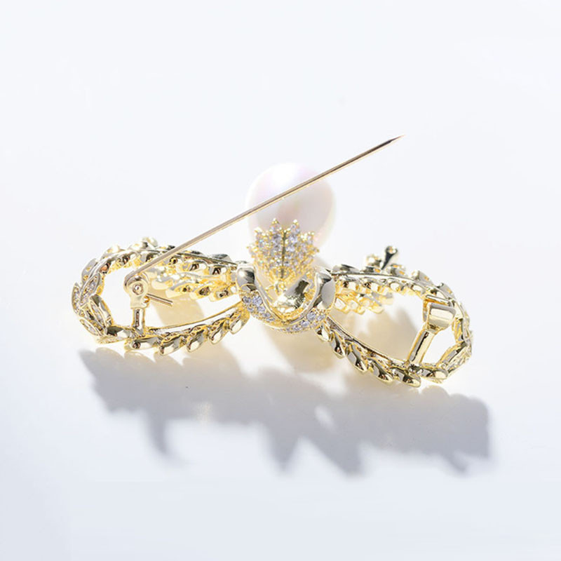 OKILY Broșe minunate cu crengă de măslin, zircon, cu fundă, pentru femei, ace și broșe, eșarfă, ace de perle de modă, cadou de Ziua Recunoștinței